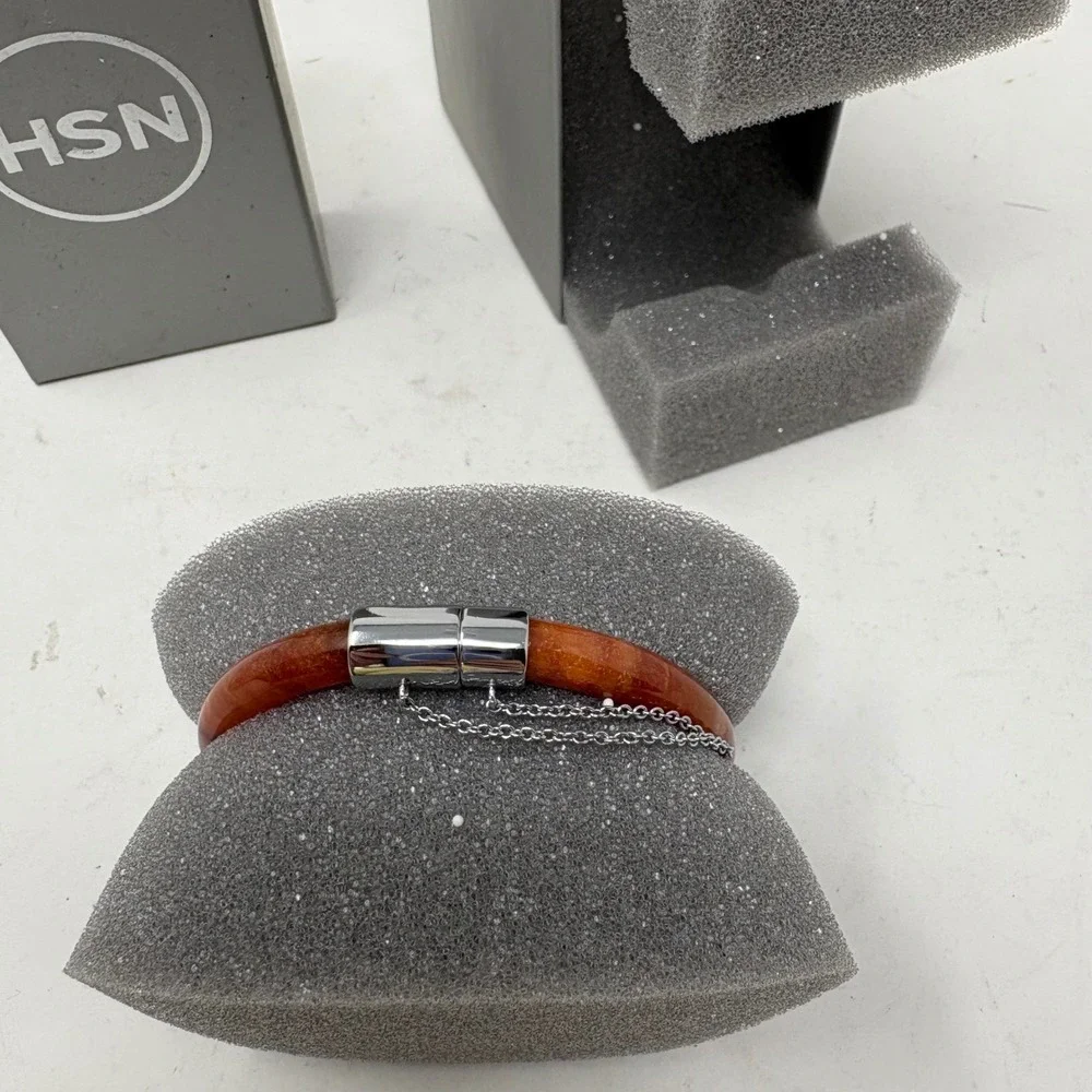 Joy Mangano Bangle Watch Heart Shape Orange Marble Resin
